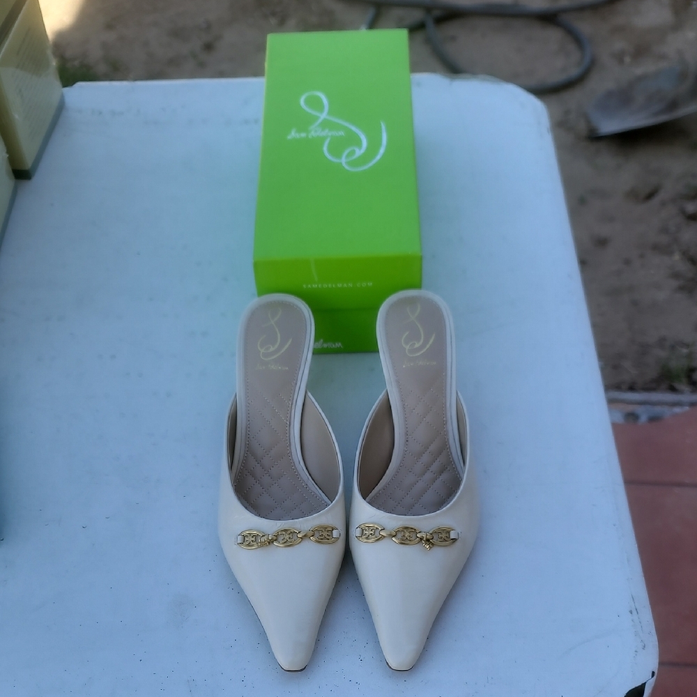 Sam Edelman Cream Mules with Gold Detail